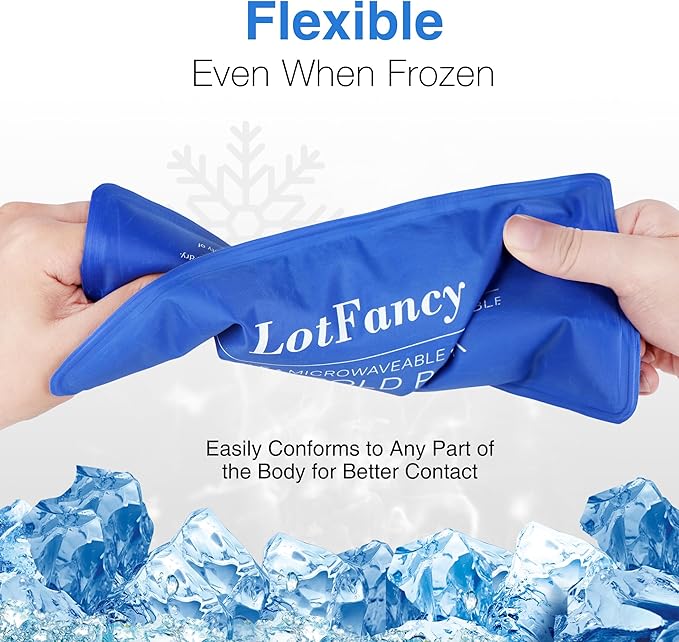 LotFancy Ice Pack for Injuries, Pack of 2, FSA HSA Eligible, Reusable Hot Cold Pack for Therapy, Cooling or Heating Pad for First Aid, Back Shoulder Neck Head Feet Pain Relief, 11 x 5 Inches