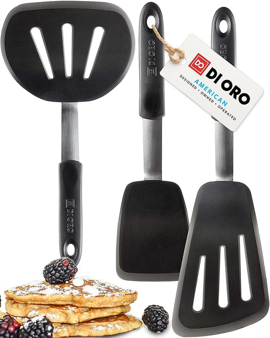 DI ORO - Chef Series FLEX Silicone Spatula 600ºF Heat-Resistant Flexible Silicone Rubber Turner Spatulas (3-Piece Set)