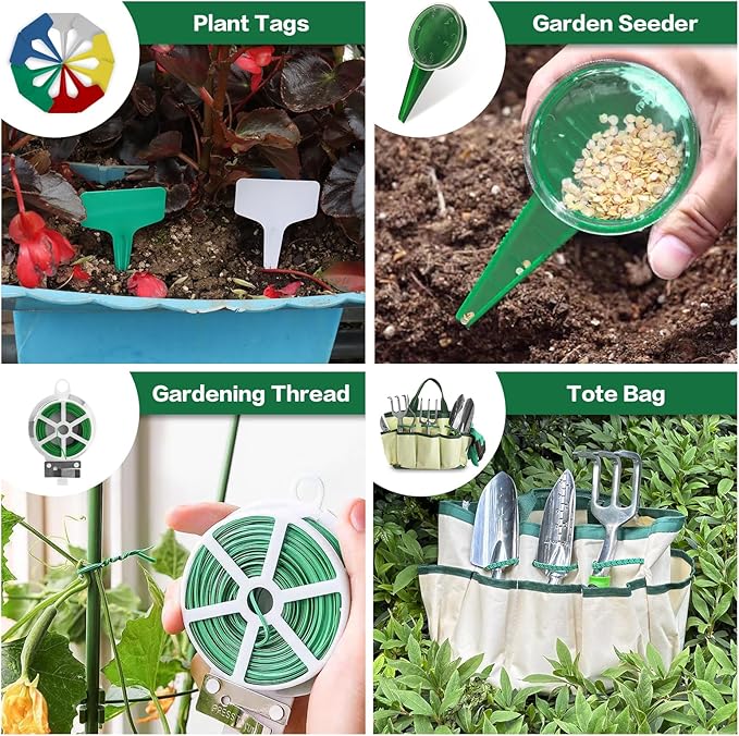 Gardening Tools Set,13-Piece Heavy Duty Gardening Tools with Non-Slip Ergonomic Handle,Rust-Proof Garden Hand Tools Storage in Garden-Tools Bag,Ideal Garden Gifts for Women