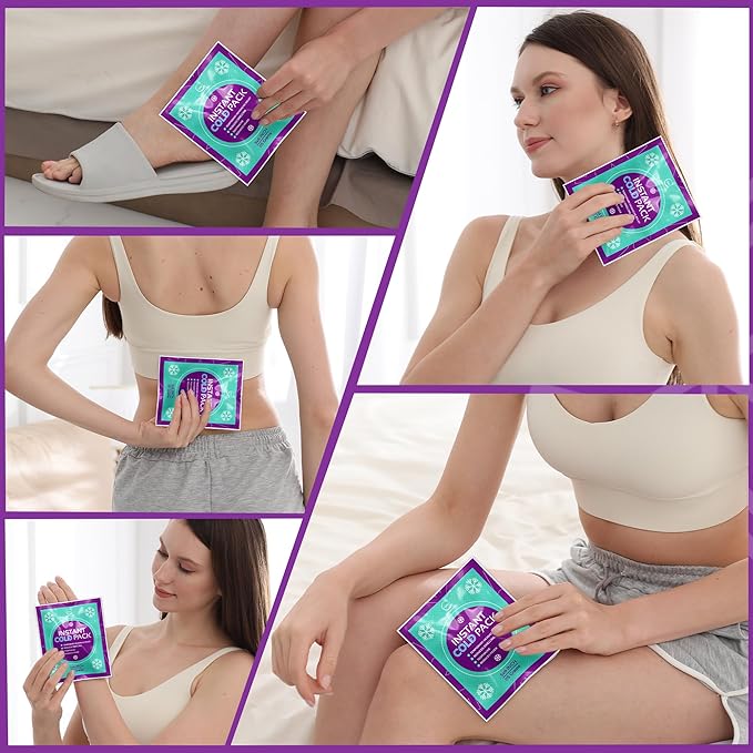Bulk Instant Ice Cold Packs (6” x 5”) - 50 Packs Disposable Instant Ice Packs for Injuries | Cold Compress Ice Pack for Pain Relief, Swelling, First Aid, & Outdoor Activities