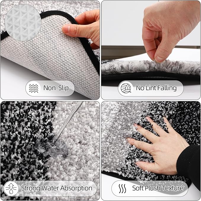 iMucci Bathroom Accessories Black Bathroom Sets with Shower Curtain and Rug, Black Ombre Waterproof Shower Curtain with Ultra Absorbent Rug Bathroom Accessories Set for Home Decor