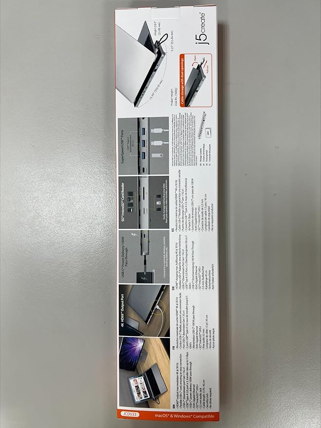 j5create USB-C 4K HDMI Docking Station (9-in-1), 4K HDMI, 5Gbps USB-A x3, Card Reader, PD 100W, Gigabit Ethernet, Combo Audio Jack, for MacBook, and Windows USB-C Laptop (JCD533)