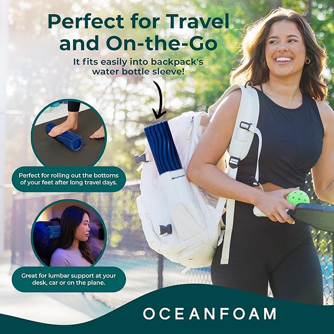Oceanfoam Ripple Travel Foam Roller (11" x 3.35") Firm Mini Foam Roller for Physical Therapy, Deep Tissue Massage, Back Pain - High Density, Ergonomic Wave Textured - Yoga, Exercise (Royal Blue)