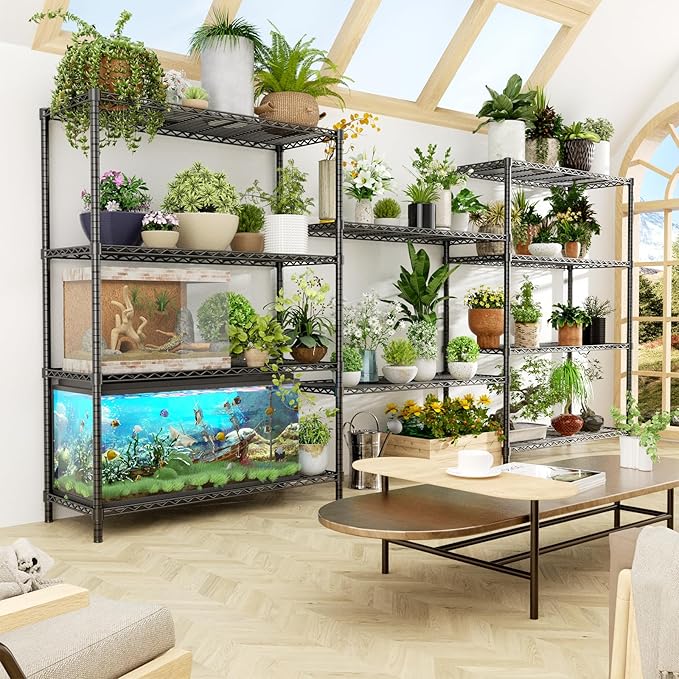 Storage Shelves Heavy Duty, 45" W x 20" D x 72" H Garage Shelving Unit Loads 2000LBS, 5-Tier Adjustable Metal Utility Rack, Wire Shelf for Kitchen, Laundry Room, Pantry, Warehouse, Basement