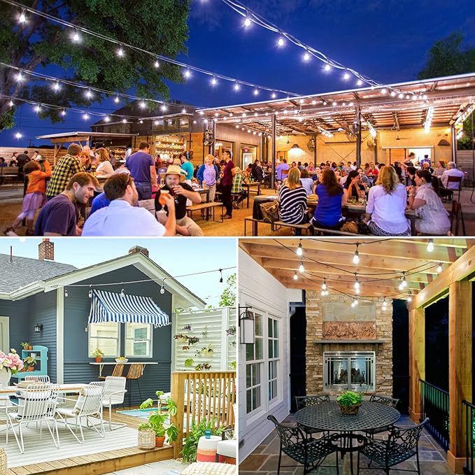 Lakumu 48FT LED Outdoor String Lights for Patio with Waterproof Shatterproof E12 S14 Edison Bulbs 5000K Daylight White Dimmable Linkable Hanging Light Strings for Deck Pergola Bistro Cafe Balcony Bar