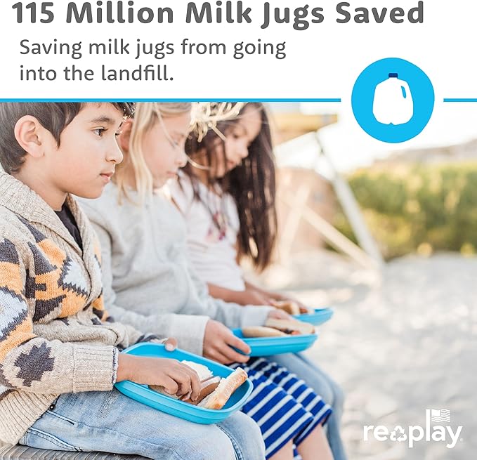 Re-Play Toddler Plates - 22 Oz. Deep-Walled Flat Kids Plates with Lid - Dishwasher & Microwave Safe - Made in USA - Set of 3-7.37" x 7.37" x 1.25" - Desert Roses