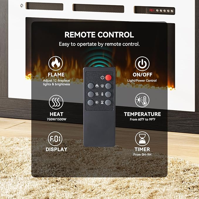 70" TV Stand with 36" Electric Fireplace, Large Modern Media Entertainment Center with Storage Cabinet and 12 Colors LED Lights for TVs Up to 80",Black & White