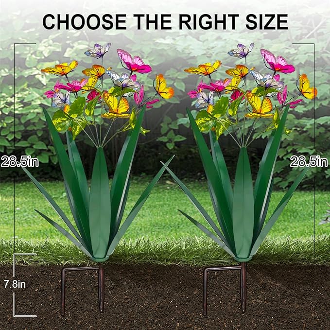 TOMBABY Garden Outdoor Butterfly Enlarge Thickened Wind Resistant Metal Agave Garden Art Metal Plant Country Sculpture Statue Decorations Ornaments Artificial Waterproof Butterflies(Green 2pcs)