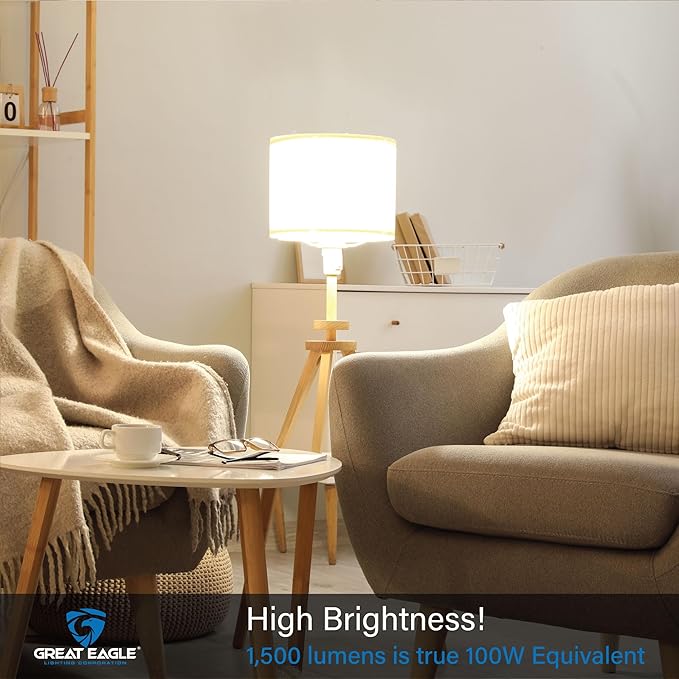 Great Eagle A19 LED Light Bulbs 100 Watt Equivalent - UL Listed - Daylight 5000K LED Light Bulbs, 15W Non-Dimmable, 1500 Lumens (2 Pack)