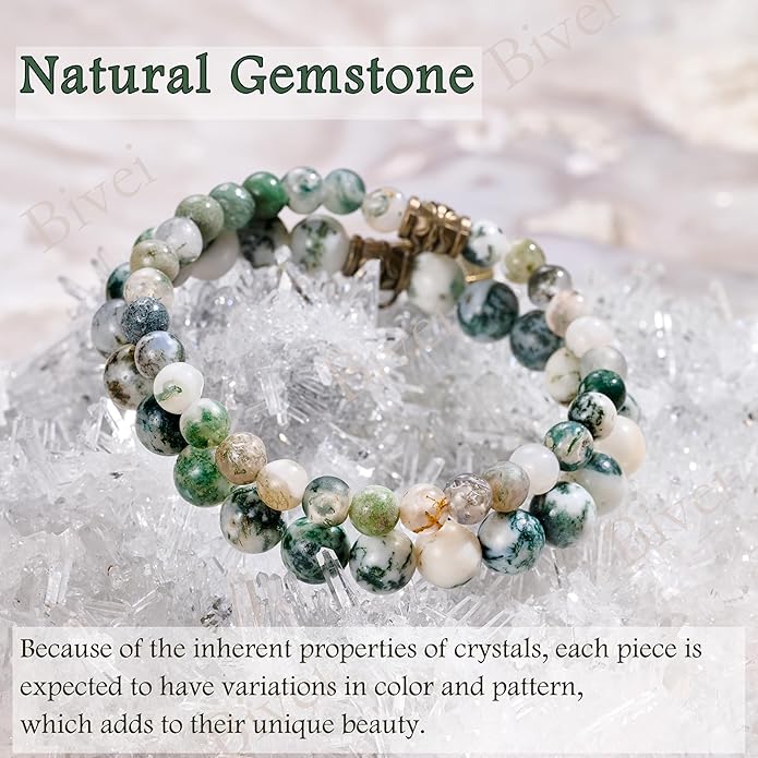 Bivei Natural Semi Precious Gemstone beads bracelet for women - Life Tree and Leaf Charm Energy Reiki Crystal Stretch Bracelets