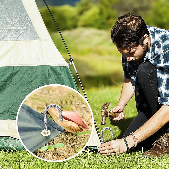 Ground Rebar Stakes 12 Inch Galvanized,J Hook Rebar Staples Heavy Duty 100 Pack Anti-Rust Yard Stakes for Plants Landscape Fabric Artificial Turf Fencing for Yard Shrubs