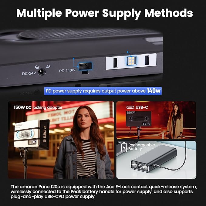 Amaran Pano 120c RGBWW 120W LED Video Panel Light – Laptop-Sized, USB-C PD Powered, Sidus Link App Control, 13,490 Lux @1m, Ideal for Larger Scenes (Charcoal)