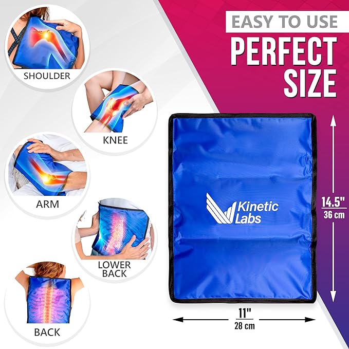 Kinetic Labs Reusable Ice Pack for Injuries - Large Ice Pack for Back Pain Relief (11x14.5) - Large Ice Gel Pack for Back, Knee, Shoulder, Hip