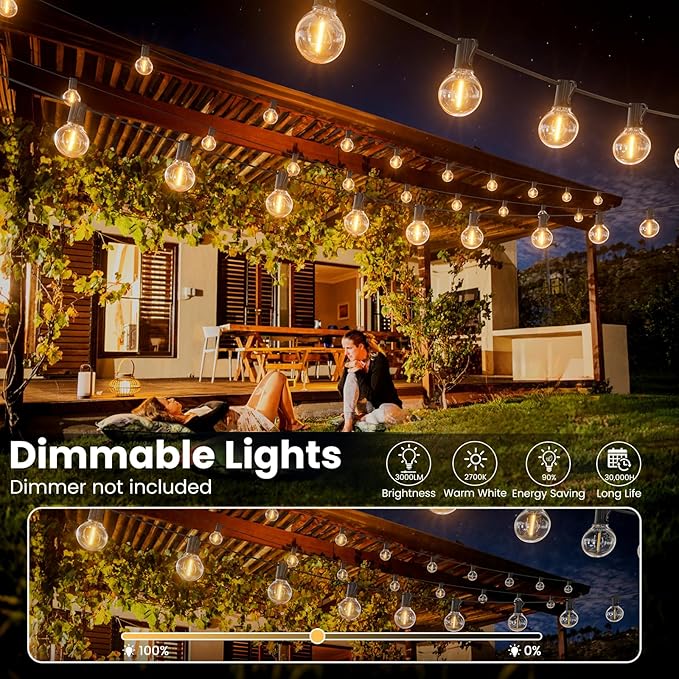 RTTY Outdoor String Lights 400 ft, 4 Pack 100 ft G40 Led Patio Lights with 52pcs Bulbs,Shatterproof Waterproof Connectable Hanging Globe for Porch Cafe Bistro Backyard Gazebo Balcony Party