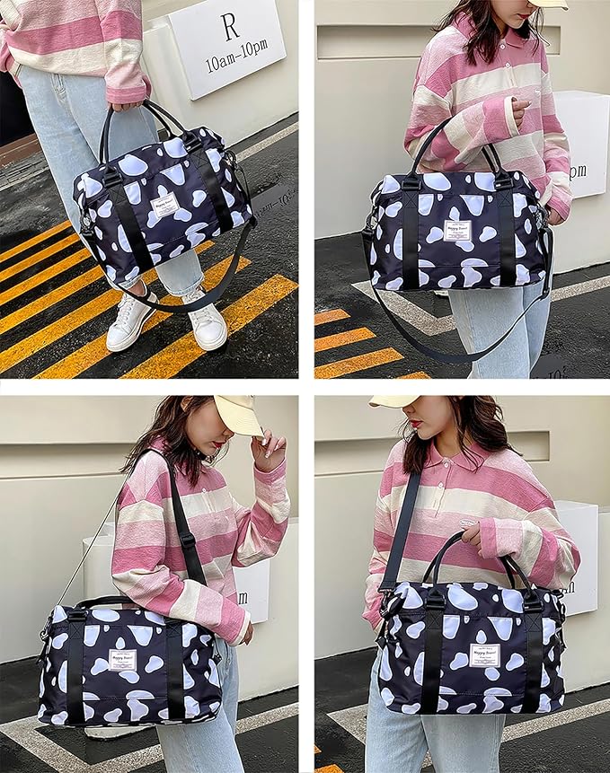 Travel Duffle Bag Weekender Overnight Bag Gym Tote with Dry and Wet Separated Pocket for Women Girls Shoulder Workout Duffel Bag Water Resistant (cow print)
