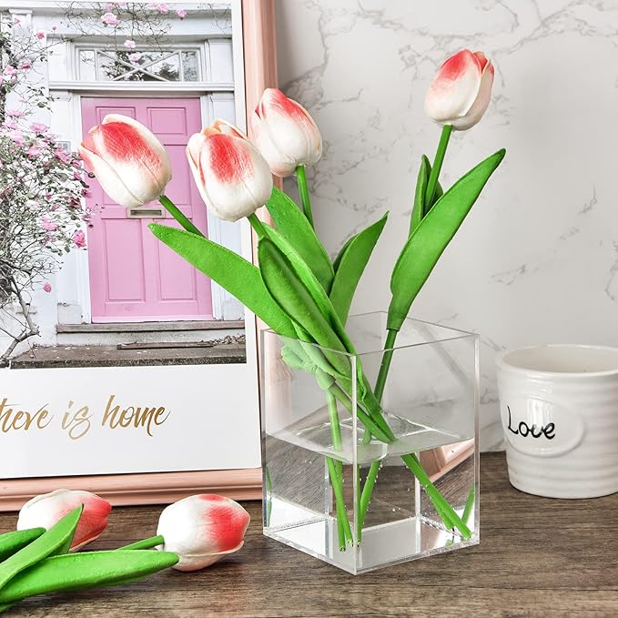 4-Piece Clear Acrylic Pen Holder & Pencil Cup - Makeup Brush Holder - Desktop Stationery Organizer for Office, School, Home - 4 Pack, Square