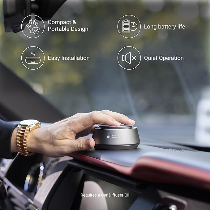 Hotel Collection Chauffeur Car Scent Diffuser Portable Air Freshener Luxury Nebulizing Diffuser Aromatherapy Diffuser for Essential Oils Cordless Super Quiet Device Oil Not Included