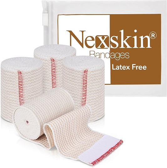 Premium Elastic Bandage Wrap (3” Wide, 4 Pack) - Nexskin Latex Free Athletic/Medical Compression Bandages Hook & Loop Fasteners at Both Ends - Lifetime Washable & Reusable Bandages