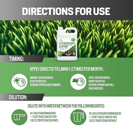 1 Gallon Liquid Lawn Fertilizer - Covers 16,000 sq. ft., NitroHume Nitrogen Liquid Fertilizer for Lawns, Humic for Healthy Soil - Ideal Grass Food for Lawn, Plant Food for Grass Greener Growth