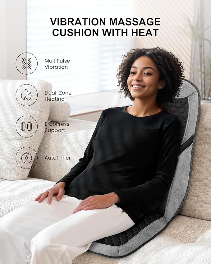 COMFIER Back Massager with Heat,Massage Chair Pad,Massage Seat Cushion with Adjustable Lumbar Support,Back Massage for Pain Relief,Chair Massager for Recliner,Office,Gifts for Dad,Mom