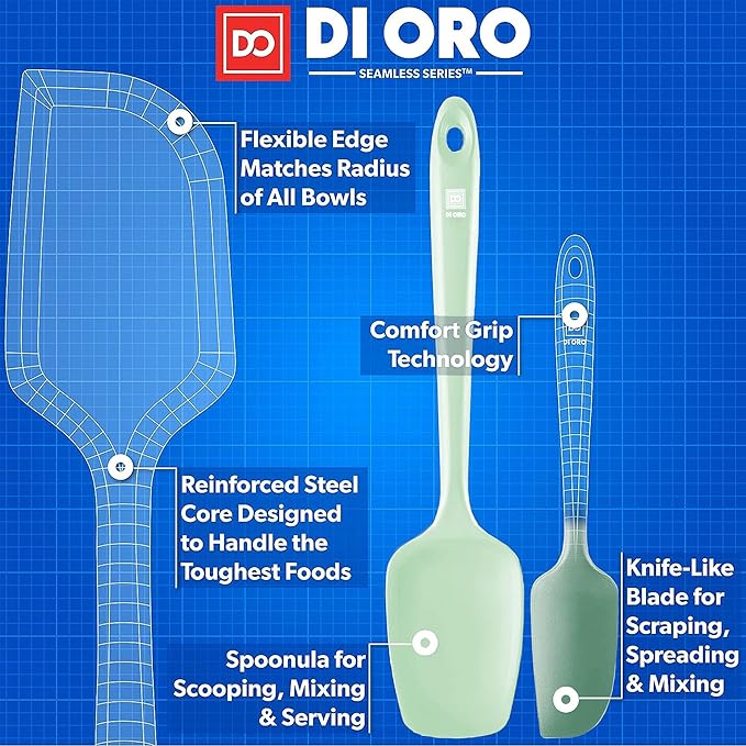 di Oro Living Silicone Spatula Set - Rubber Kitchen Spatulas for Baking, Cooking, & Mixing - 600°F Heat-Resistant & BPA Free Silicone Scraper Spatulas for Nonstick Cookware - Dishwasher Safe (Pastel)