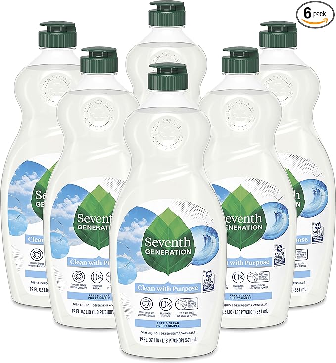 Seventh Generation Dish Liquid Soap Free & Clear liquid soap Pack of 6 Dishwashing Soap Dish Soap for sensitive skin 19 oz