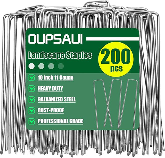 10 Inch 11 Gauge Galvanized Landscape Staples Stakes for Decoration, 25/100/200pcs Garden Metal Stakes for Weed Barrier Fabric, Fence Stakes, Tent Stakes (10in, 200pcs)