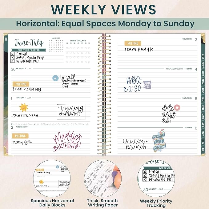 bloom daily planners HARDCOVER 2025-2026 (8.5" x 11") Academic Year Day Planner (July 2025 - July 2026) - Task Goal Organizer - Monthly & Weekly Inspirational Agenda Book - Emerald Paint Strokes