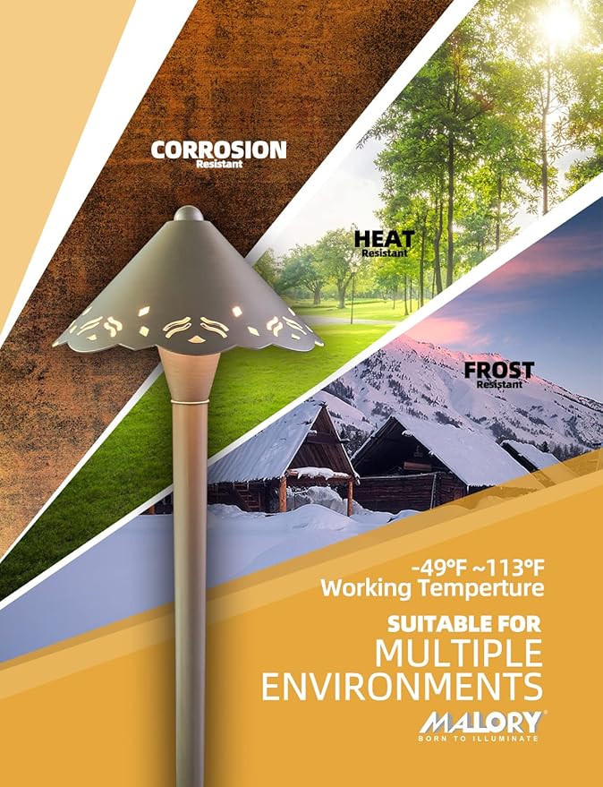 MALORY Low Voltage Pathway Lights 4-Pack with G4 Bulb,(23''H) Brass LED Landscape Path Light, 9-17V AC/DC Outdoor Driveway Lights with 2W 2700K Integrated LED Chips for Yard Lawn(P04)