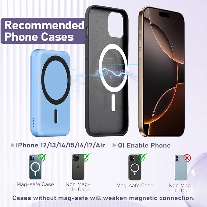 3 in 1 Wireless Charging Station: 5000mAh Removable Power Bank Charger Stand for iPhone/Apple Watch/Airpods - Portable Magnetic Battery Pack for Air 17 16 15 14 13 12 Series Blue