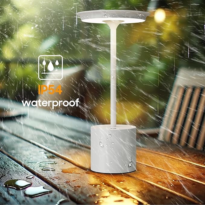 2Pack Cordless Table Lamp, Portable Rechargeable 6000mAh Outdoor Table Lamp, 3 Color Stepless Dimming Battery Powered Lamp, LED Table Light for Dinner/Bedroom/Restaurant/Outdoor (White)