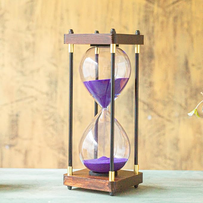 Large Sand Timer, Hourglass Timer 60 Minutes,Vintage Wooden Hour Glass Timer,Modern Home Kitchen Office Decoration (Purple)