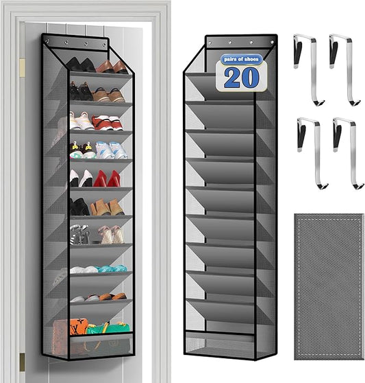 10 - Pocket Over - the - Door Hanging Shoe Organizers & Rack, Made of Sturdy 600D Oxford + Non - Woven Fabric, Space - Saving Storage for Shoes, Boots & More (Gray)