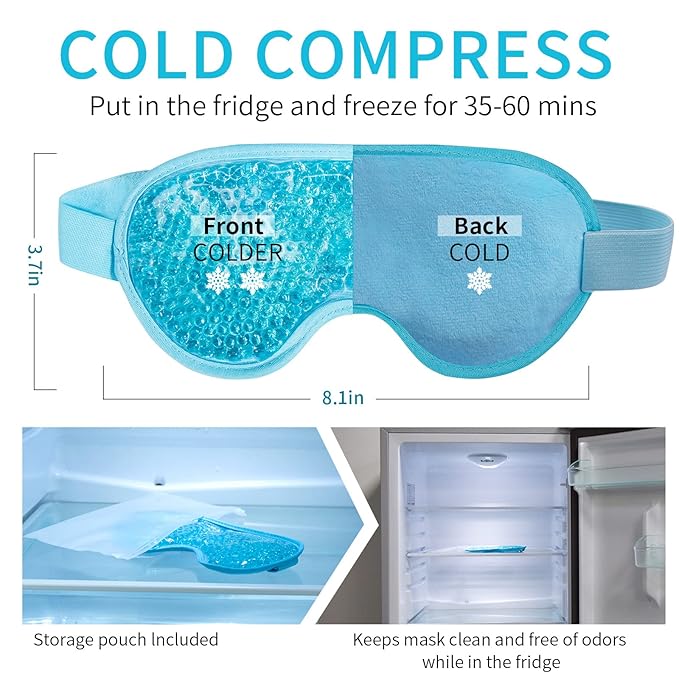 Cooling Eye Mask with Gel Bead, Reusable Cold Compress Ice Pack Sleeping Eye Cooling Pads for After Eyelid Surgery, Puffiness, Puffy Eyes, Headache, Migraine Relief(Blue)