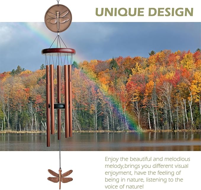 Dragonfly Wind Chimes for Outside,32 "Memorial Wind Chimes Create a Zen Atmosphere for Outdoor Dragonfly Gift for Women Mother Father Christmas Unisex,Garden Patio Yard Decor(Copper)