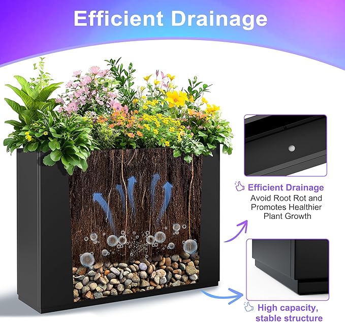 Tall Metal Planter, 12" W×24" H Large Rectangular Planter Box for Outdoor or Indoor, All-Weather Durable Plant Box with Drainage Holes & Removable Shelf for Patio, Porch, Garden, Trees, Flowers