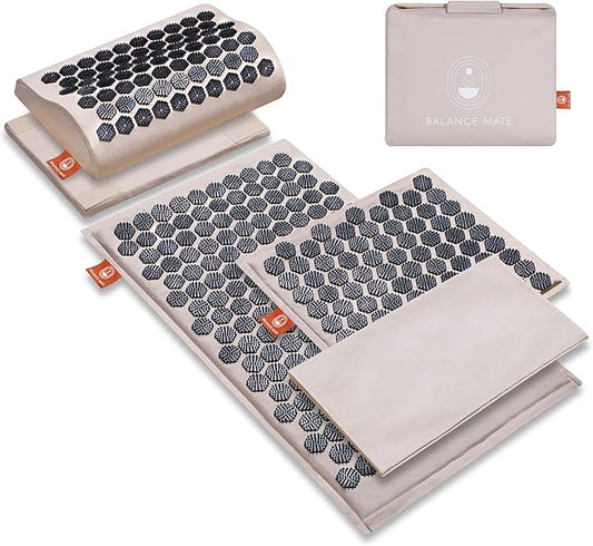 Acupressure Mat & Pillow – Pain Relief and Relaxation Kit for Back, Neck, and Sleep, Suitable for Yoga, Meditation, or Daily Use (Soft Cream)