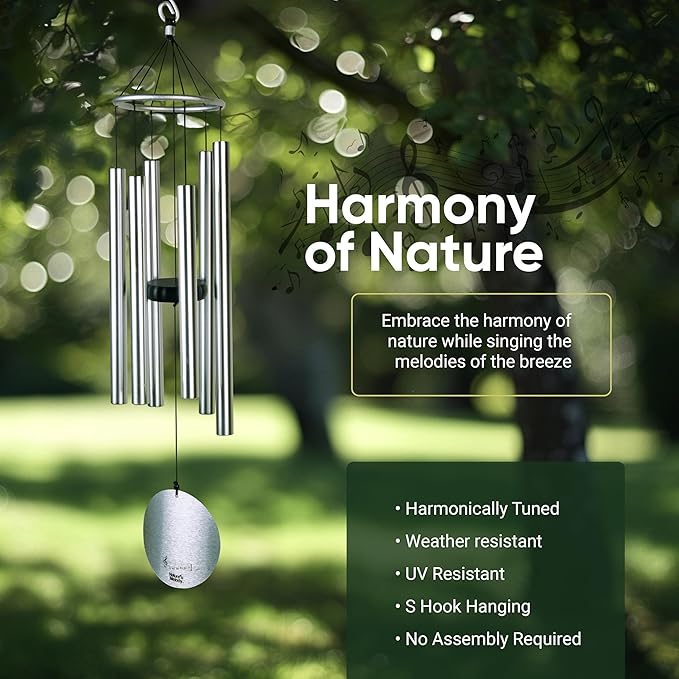 Nature’s Melody Aureole Tunes Wind Chimes – Outdoor Windchime with 6 Tubes Tuned to B Pentatonic Scale, 100% Rustproof Aluminum, Powder Finish & S Hook Hanger for Sympathy, Memorial Gift or Zen Garden
