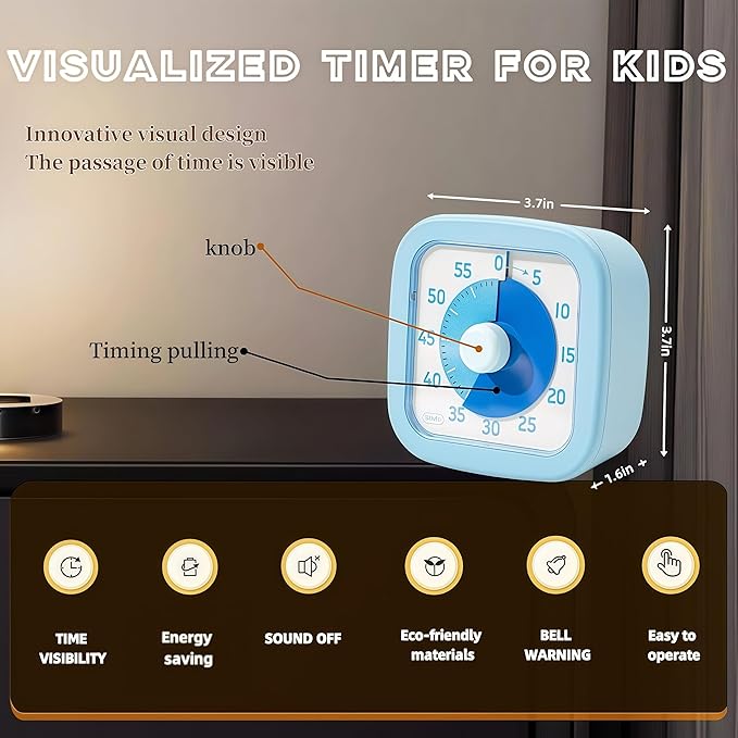 Visual Timer for Kids Timer Home - 60 Minute Kids Visual Timer for Classroom Home Office, Countdown Clock for Teaching Work Meeting, Pomodoro Timer for Time Management (Sky Blue)