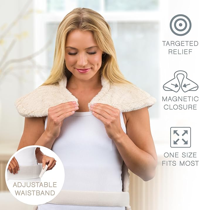 Pure Enrichment PureRadiance Back & Neck Luxury Heating Pad for Pain Relief, Patented Design, Soft Faux Fur & Micromink, 6 Heat Settings, Machine Washable, Universal Fit, 31.5” x 24” (Golden Sands)