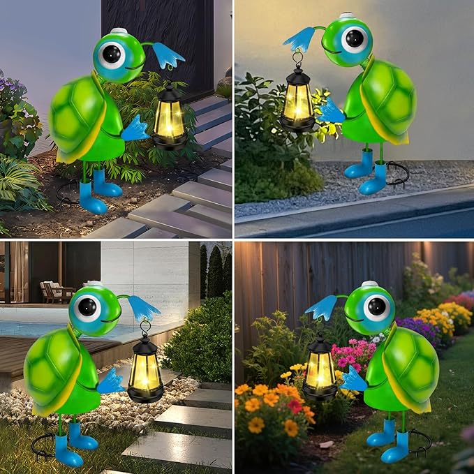 Solar Garden Lights Turtle Statue with Solar Lantern Lights,13.78in Tall Big Metal Turtle Garden Decor,Birthday Gifts for Women Mom,Decorative Stakes for Home Decorations,Patio,Porch,Yard Art,Ornament