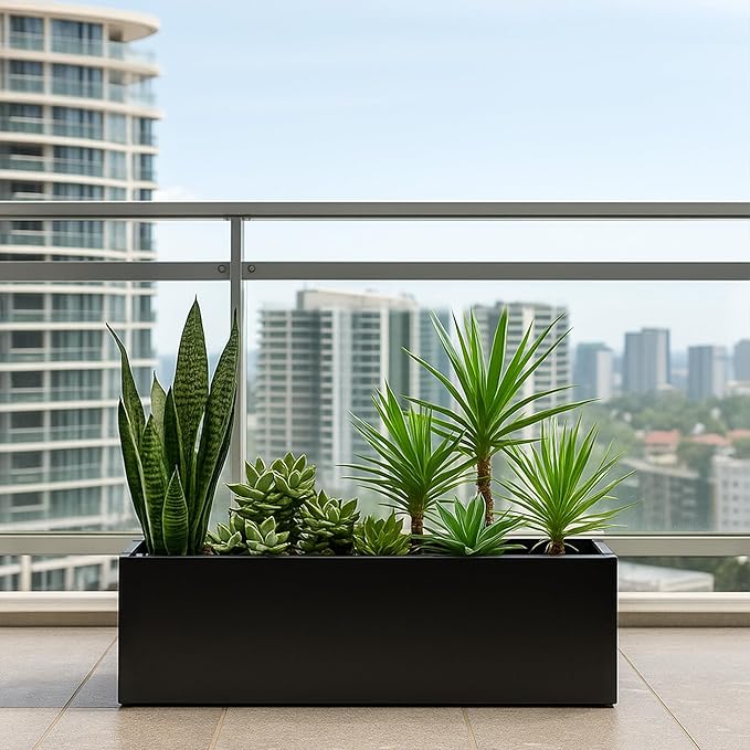 Kozyard 38”Lx15”Wx16”H Large Rectangular Planter Meta Planter for Indoor Outdoor All-Weather Use with Drainage Holes Removable Grow Liner Plants Flowers Shrubs