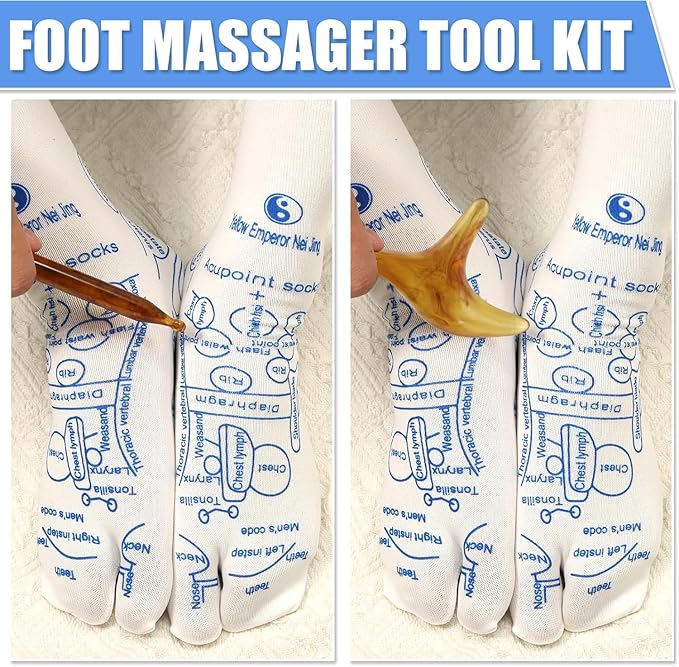 Foot Massage Reflexology Socks Set,Professional Reflexology Socks with Tools with 4 Trigger Point Massage Tool,Relieve Tired Acupressure Socks for Men and Women(Men/Women)