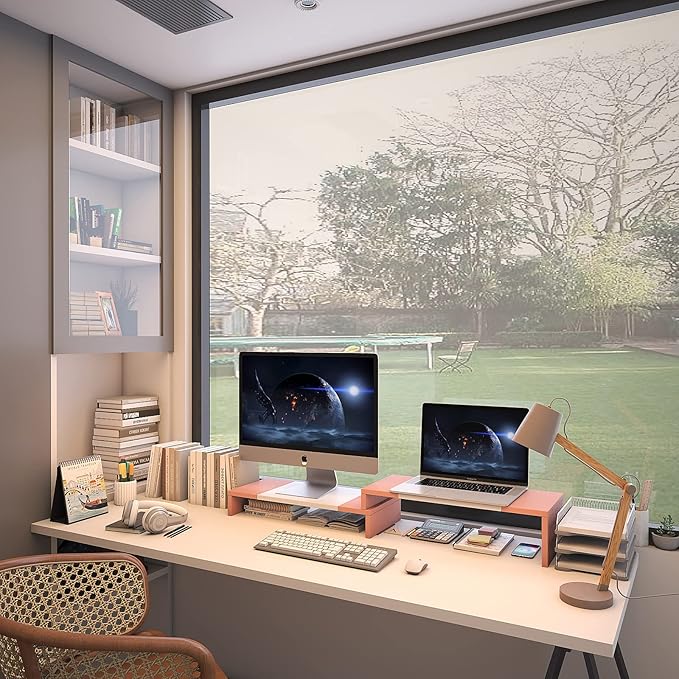 WESTREE Dual Monitor Stand - Monitor Stand Riser - 2 Shelf Computer Monitor Stand with Adjustable Length and Angle, Monitor Stands for 2 Monitors, Desktop Organizer Stand for PC, Computer, Laptop