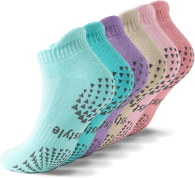 Hstyle 6 Pairs of Yoga Socks with Grips for Women and Men,Ideal for Ballet,Barefoot Workout,Pilates Grip Socks Non Slip Socks