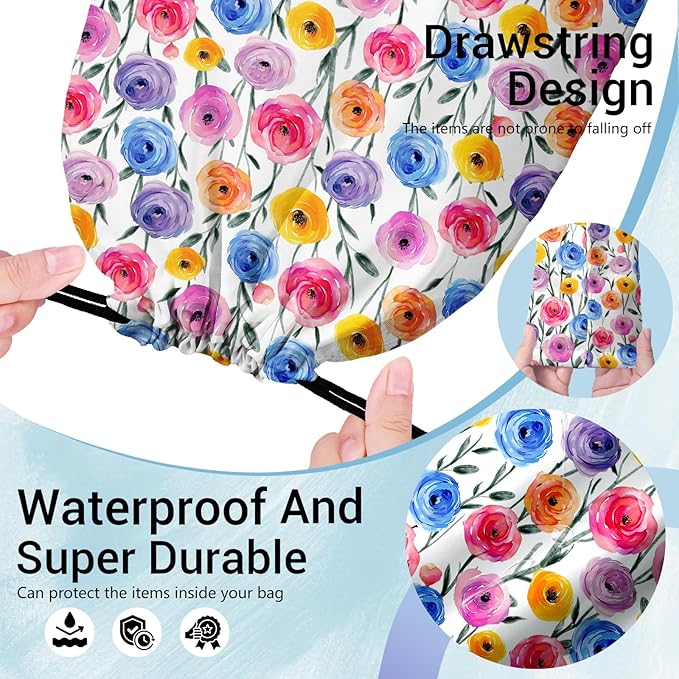 Colorful Floral Gymnastics Grip Bag Lightweight Drawstring Athlete String Bag for Women Sport Grips