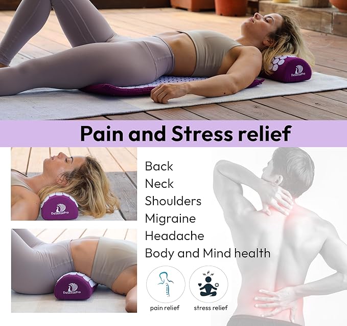 Acupressure Mat & Pillow Set - Acupressure Therapy for Back and Neck Pain Relief, Sciatica, and Pressure Point Aches, Ideal Acupuncture Mat for Sleeping Aid & Recovery (Purple)