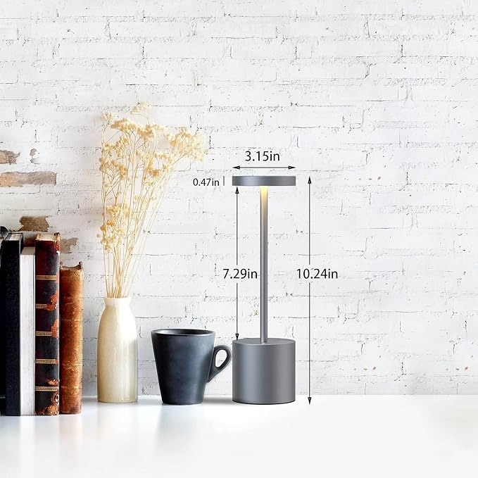 2 Pack Cordless Table Lamps, 5000mAh Rechargeable Battery Powered Lamp, Portable 3 Color Stepless Dimming Desk Lamp,LED Table Light for Outdoor/Cafe/Restaurant/Camping/Home. (Iron Grey)