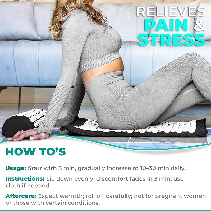 Sivan Health and Fitness Acupressure Mat and Pillow Set - Grounding Mat for Stress, Back & Neck Pain - Acupuncture Point Massage Mat for Muscle Relaxation, Sciatica, & Meditation - Includes Carry Bag