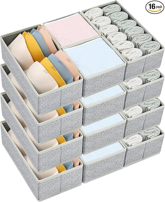 DIMJ Drawer Organizer Clothes Storage - 16 Pack Baby Dresser Organizer for Nursery, Foldable Drawer Dividers for Bedroom Closet Organization, Fabric Storage Bins for Socks, Underwears, Bras